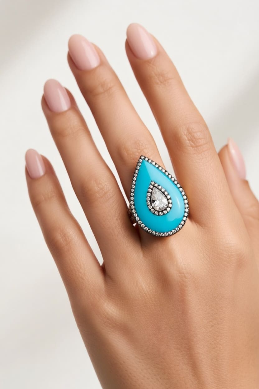 Turquoise Teardrop Halo Ring