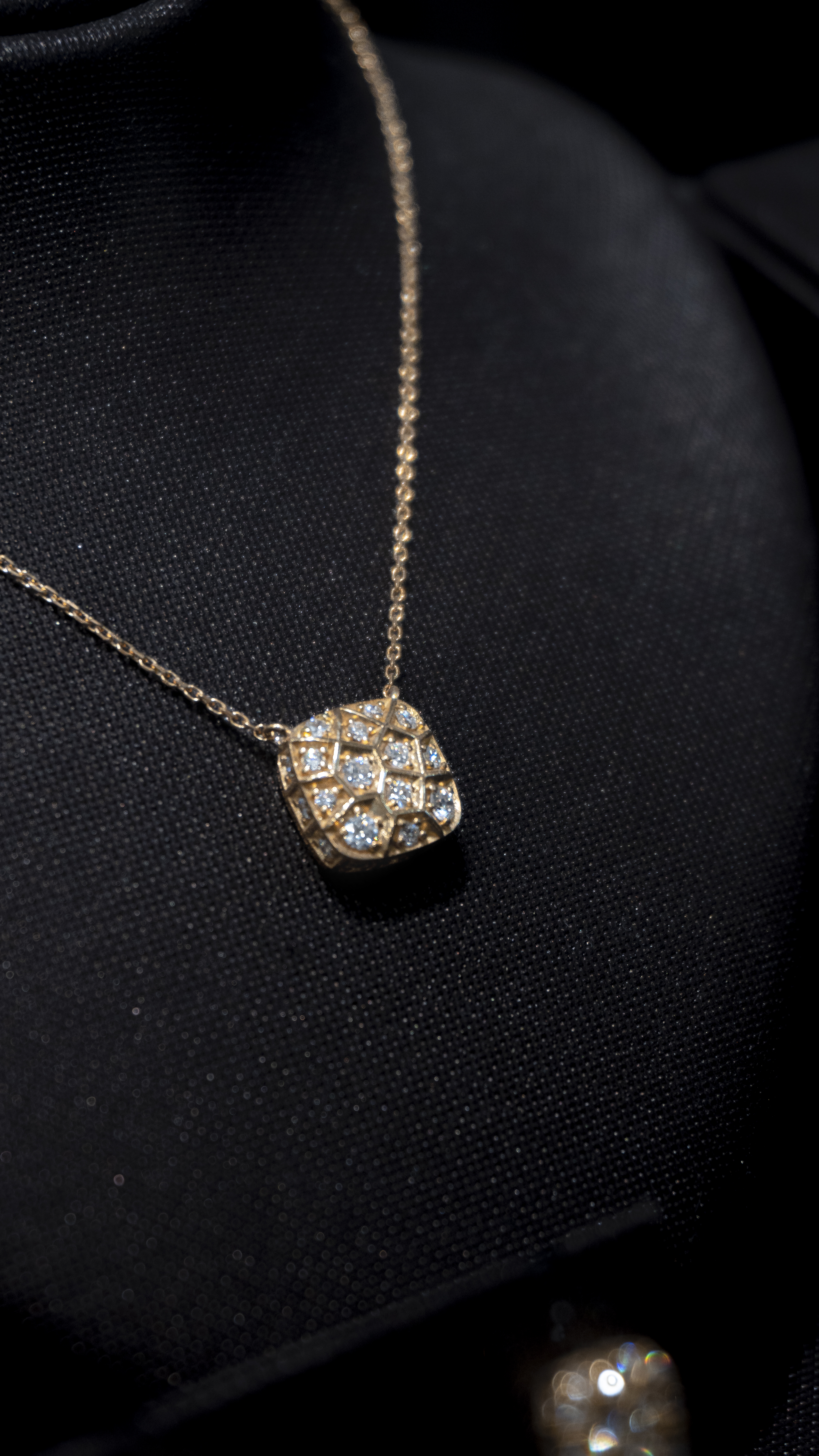 Honeycomb Diamond Square Pendant Necklace