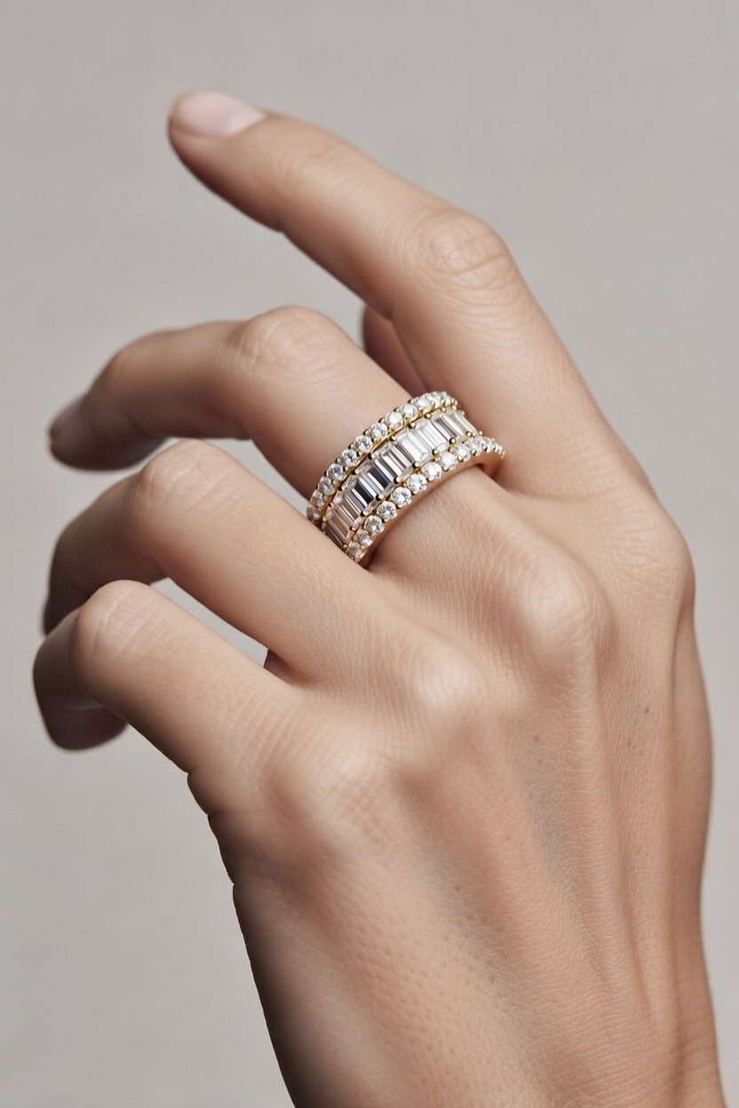 Triple Row Baguette Diamond Band Ring