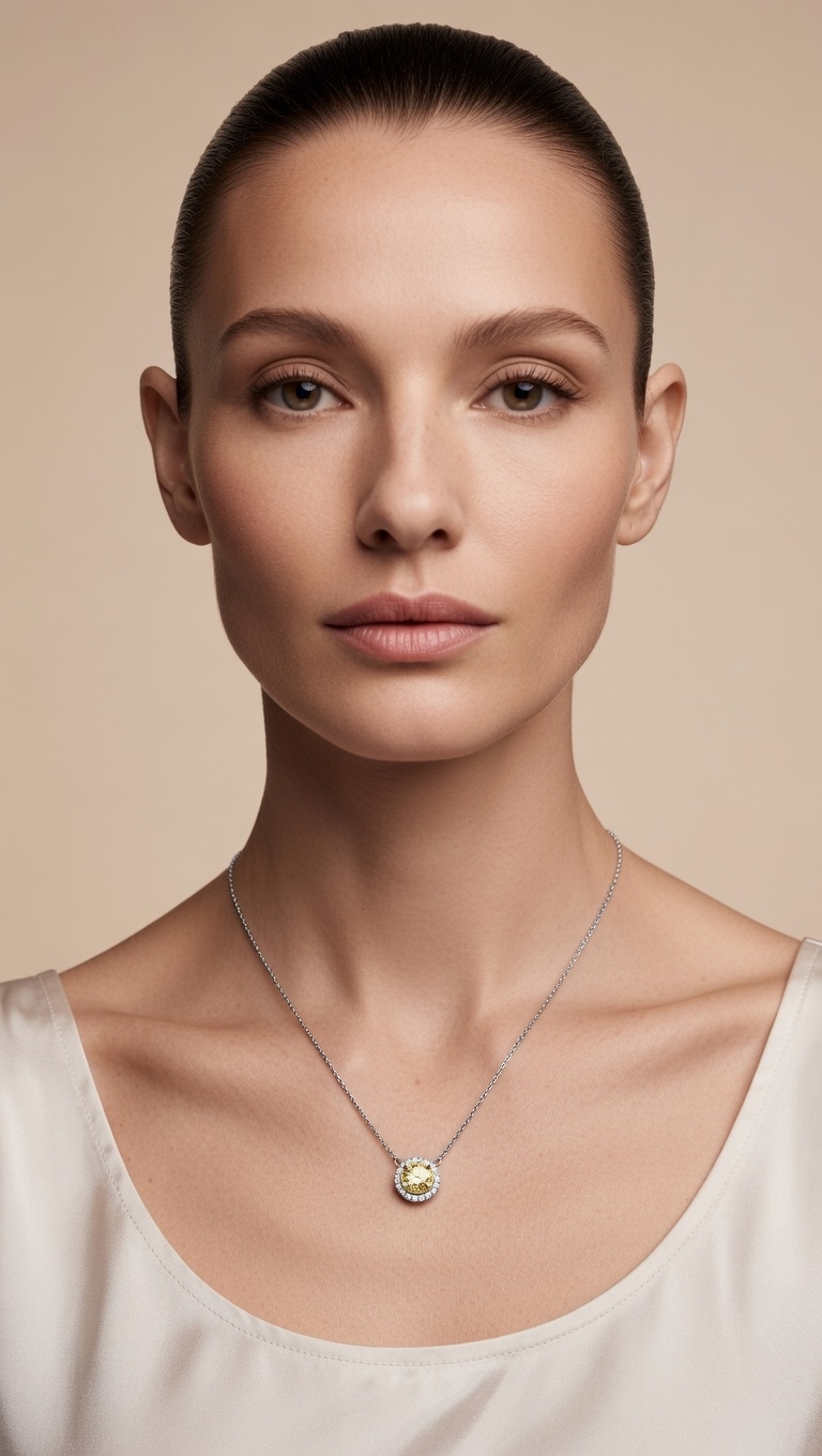 Round Yellow Stone Halo Pendant Necklace