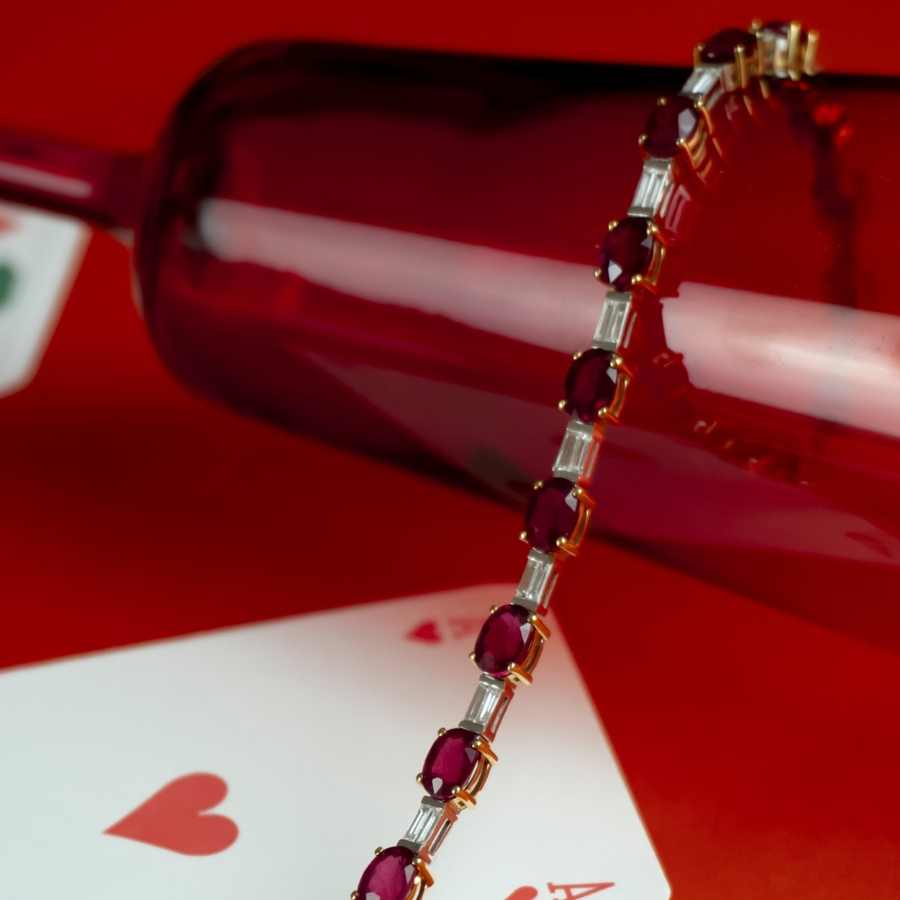 Oval Ruby & Baguette Diamond Tennis Bracelet